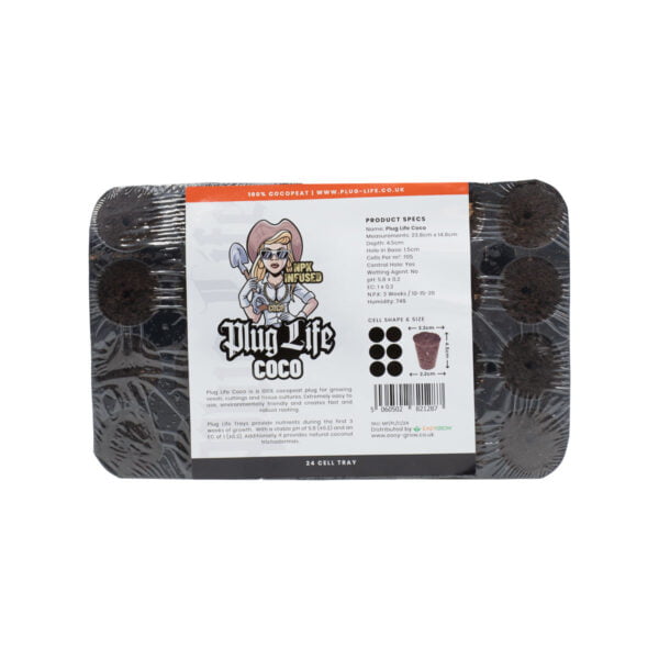 Plug Life Coco Tray contains 24 plant coco plugs for quick and strong plant rooting. 100% coco propagation in every plug