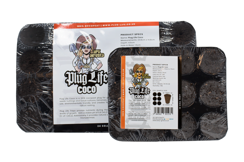 Plug Life Coco Tray contains 24 plant coco plugs for quick and strong plant rooting. 100% coco propagation in every plug